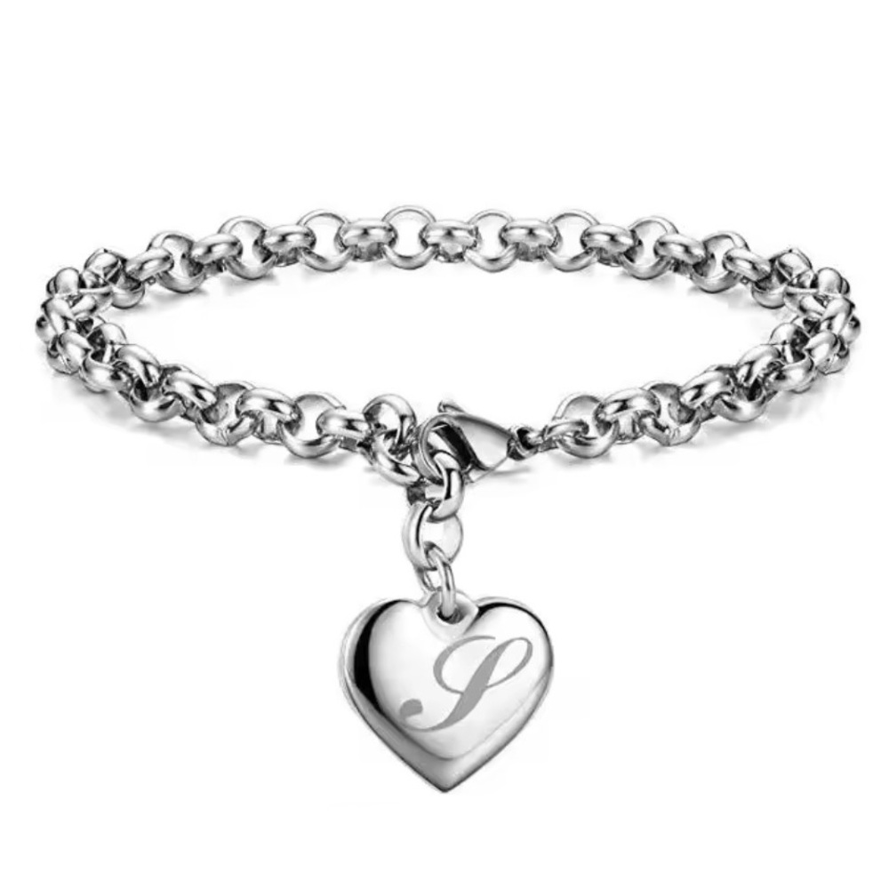 ❤️Letter S Silver Heart Initial Charm Bracelet